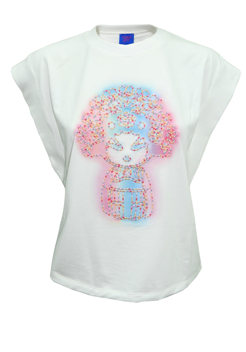 OPERA GIRL GRAFFITI SPRAY/EMB ON COTTON MODAL TOP