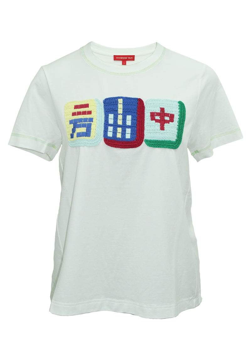 MAHJONG HAND CROCHET ON COTTON MODAL T-SHIRT