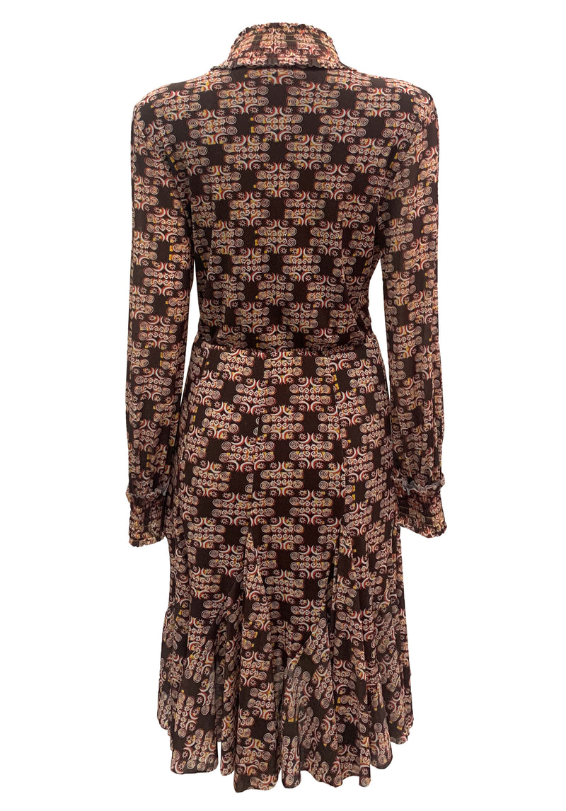 SOLIDARITY PRINT ST NETTING LONG SLEEVE DRESS