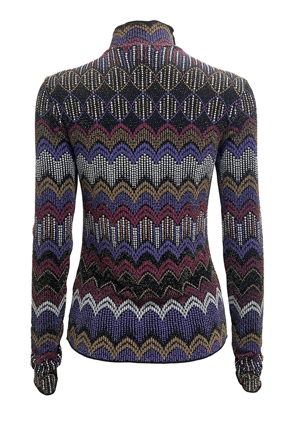 CHEVRON PATTERN KNIT ON ST NETTING TOP