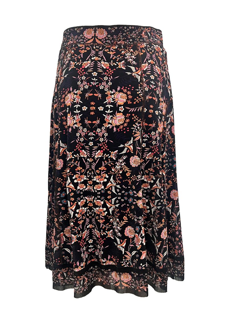 FLOWER EMB PRINT ON ST NETTING LONG SKIRT