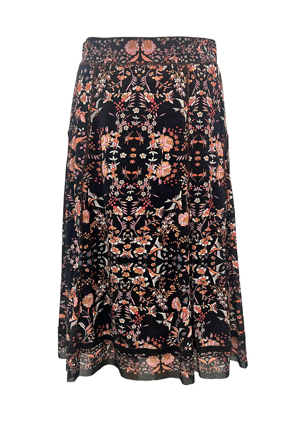 FLOWER EMB PRINT ON ST NETTING LONG SKIRT