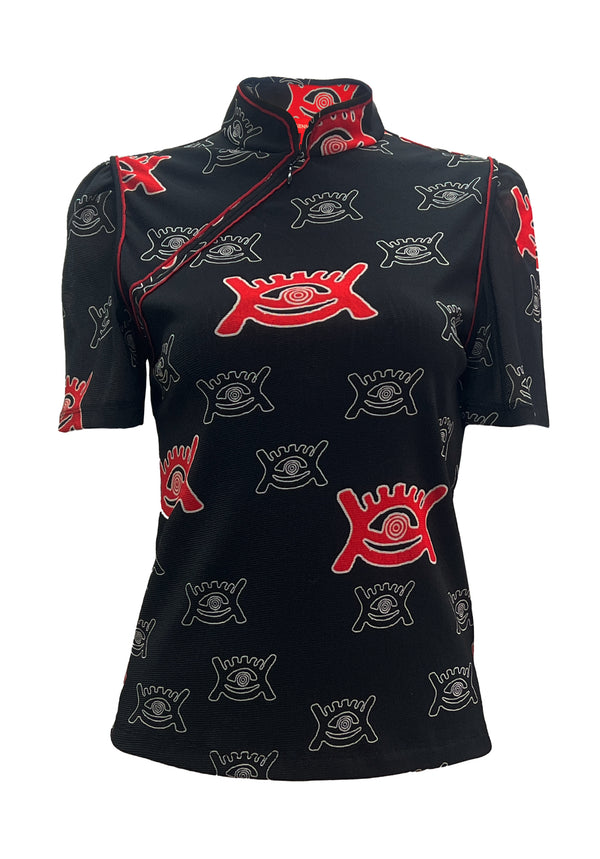 EYE OF UNIVERSE PRINT ST NETTING CHEONGSAM TOP