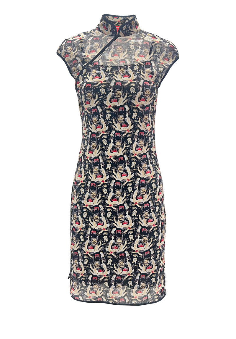 TINY DRAGON PRINT ST NETTING CHEONGSAM