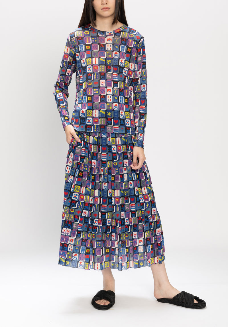 MAHJONG PRINT ST NETTING LONG SKIRT