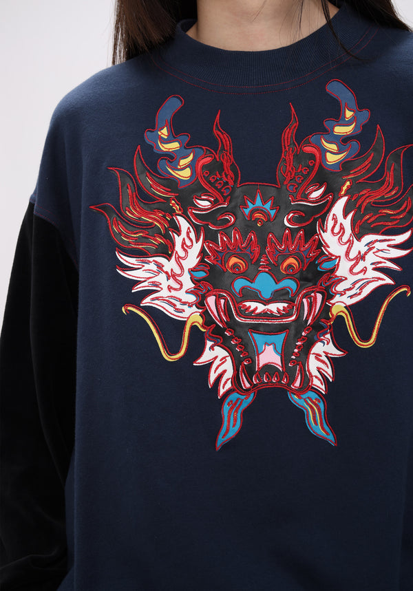 DRAGON PRINT & EMB ON FRENCH TERRY SWEATSHIRTS