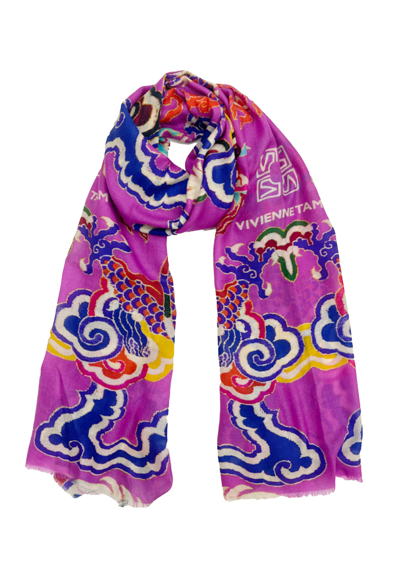 GIANT DRAGON PRINT WOOL SCARF