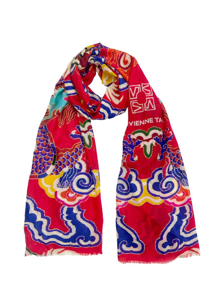 GIANT DRAGON PRINT WOOL SCARF