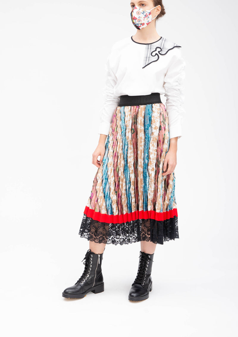 JACQUARD PATCHWORK SUN PLEATED SKIRT