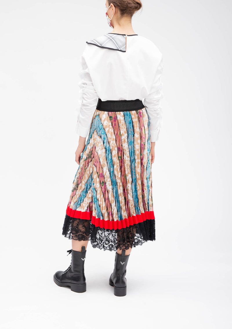 JACQUARD PATCHWORK SUN PLEATED SKIRT