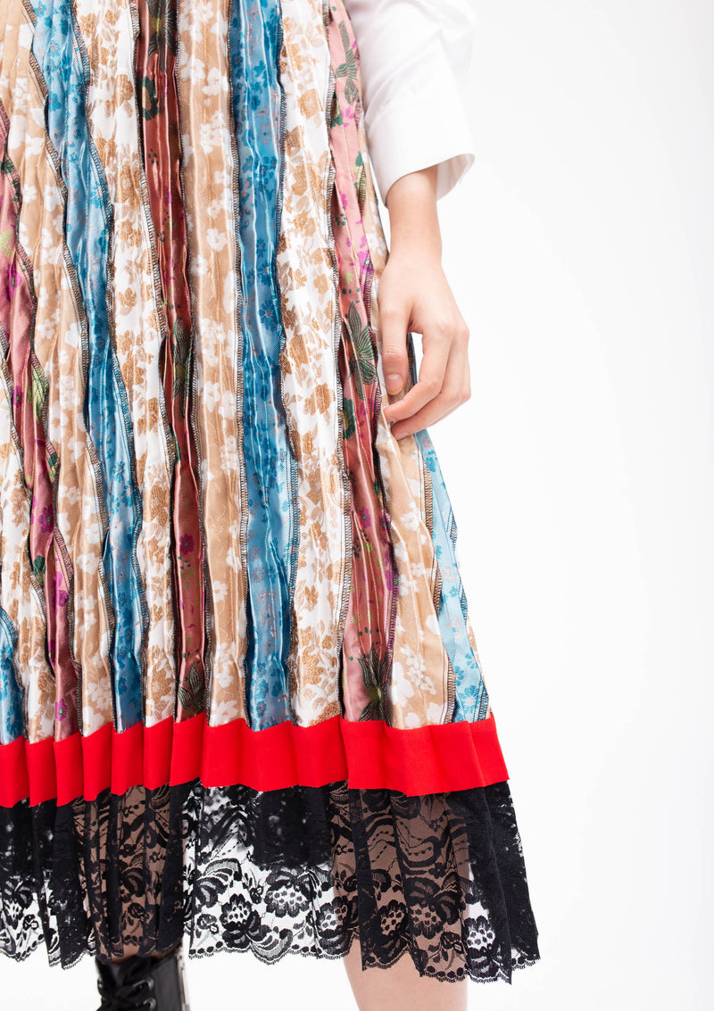 JACQUARD PATCHWORK SUN PLEATED SKIRT