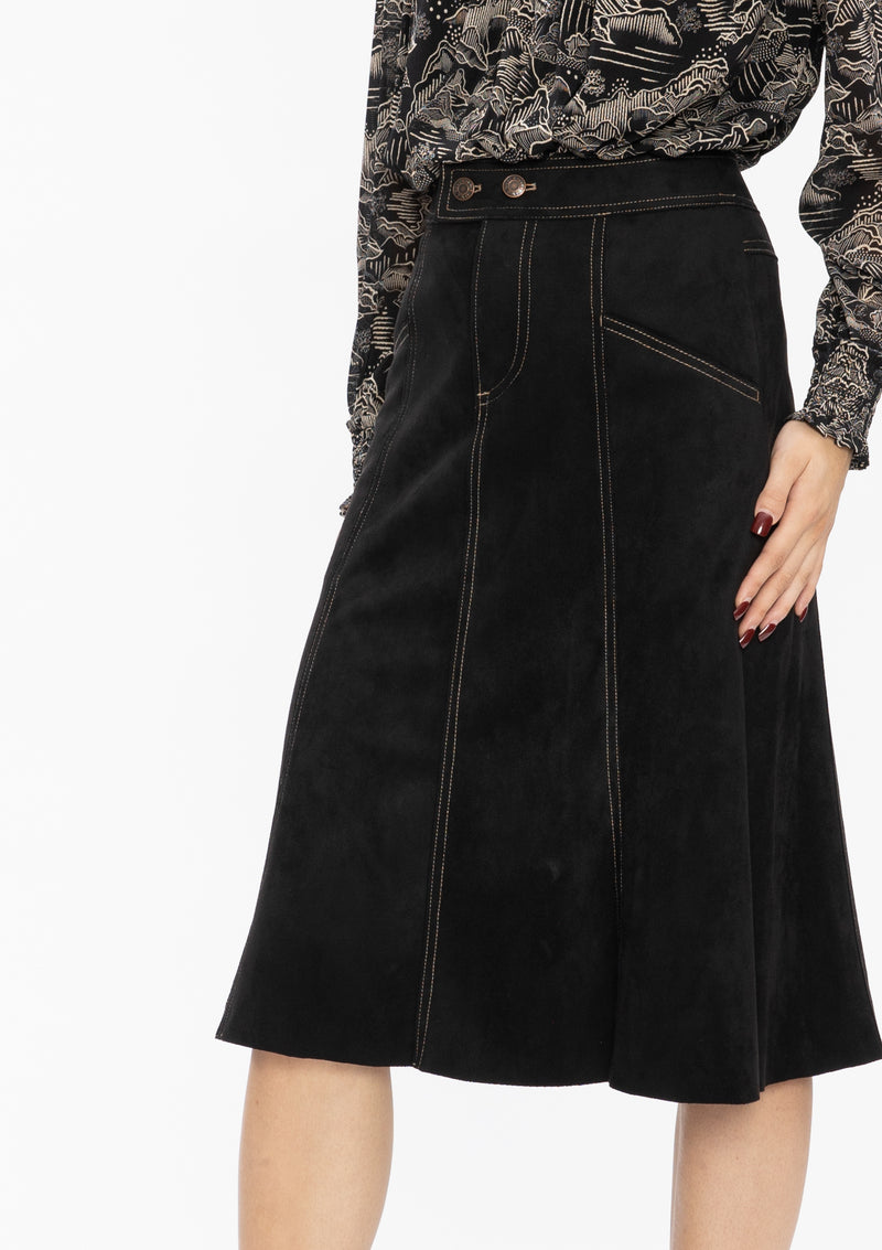 BLACK ULTRA SUEDE MIDI SKIRT