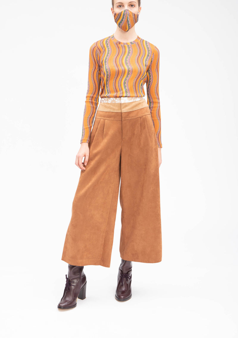 SUEDE PATCHWORK JACQUARD PANTS