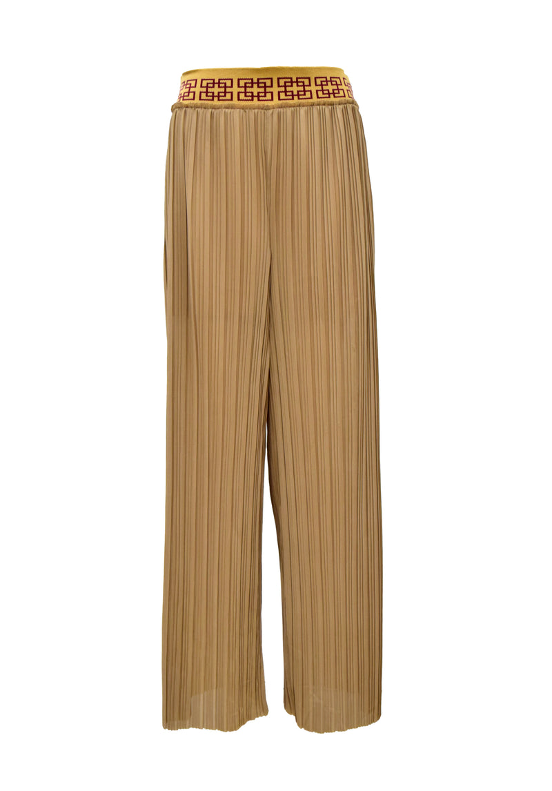 LOGO JACQUARD ELASTIC PLEATED POLY PANTS