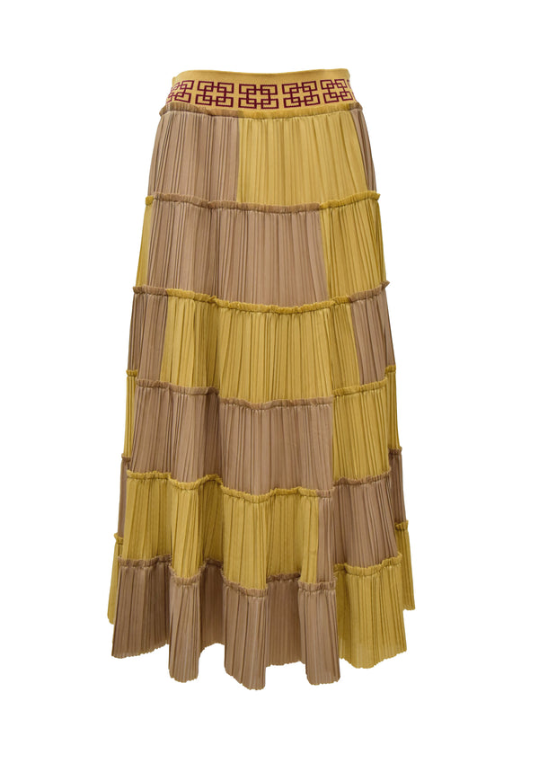 LOGO JACQUARD ELASTIC WAIST PLEATED POLY SKIRT