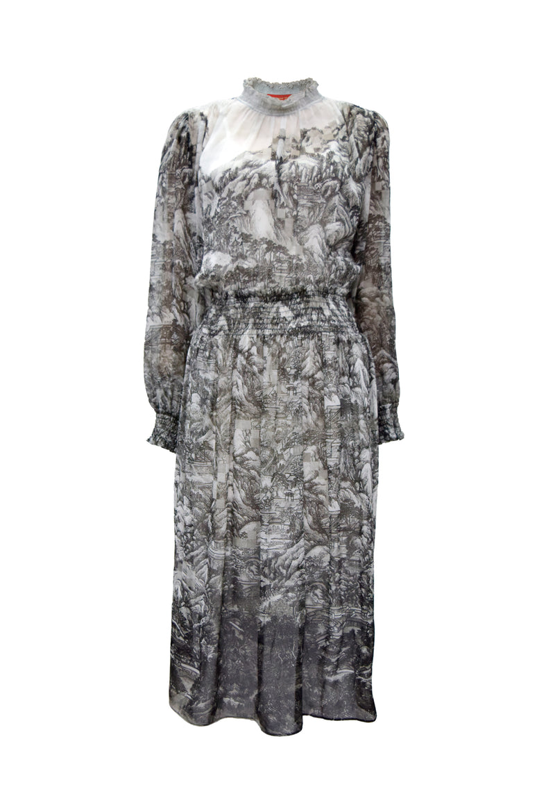 META DREAMLAND PRINT SILK CHIFFON DRESS