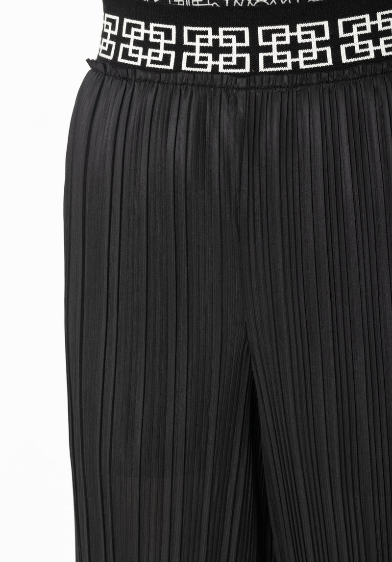 LOGO JACQUARD ELASTIC PLEATED POLY PANTS