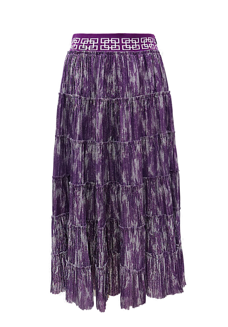 LOGO JACQUARD ELASTIC WAIST PIXEL PLEATED SKIRT