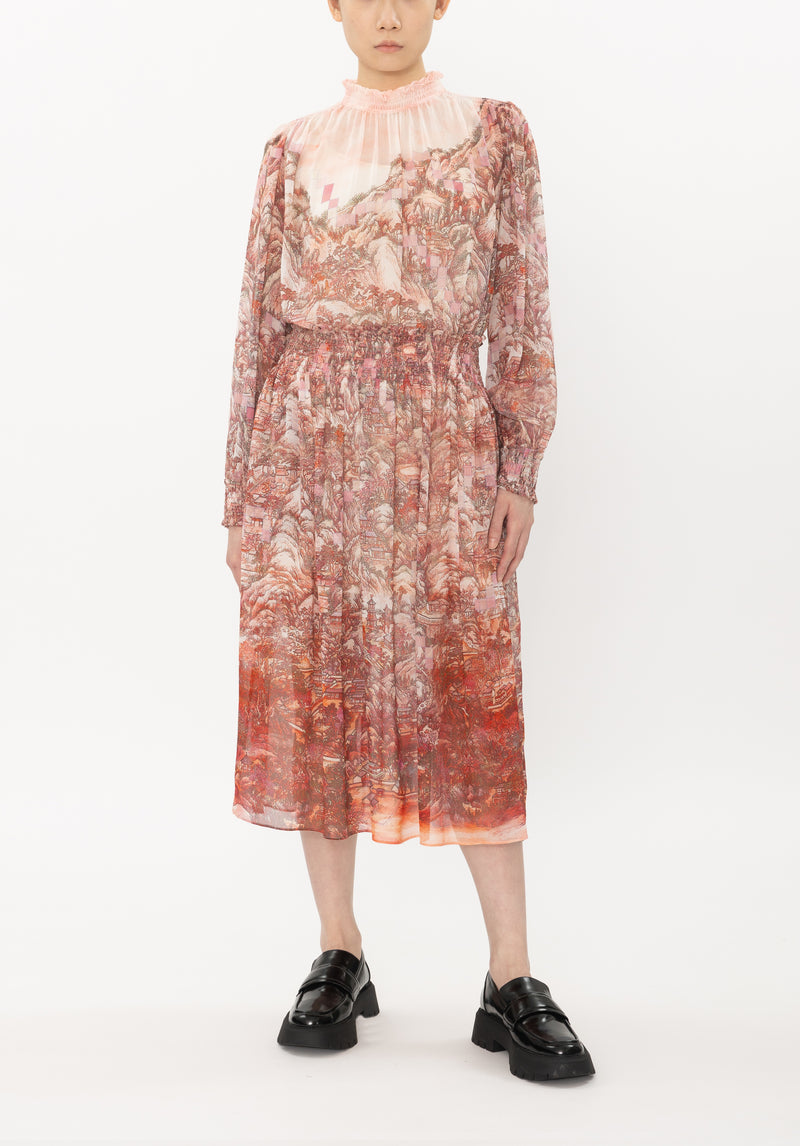 META DREAMLAND PRINT SILK CHIFFON DRESS