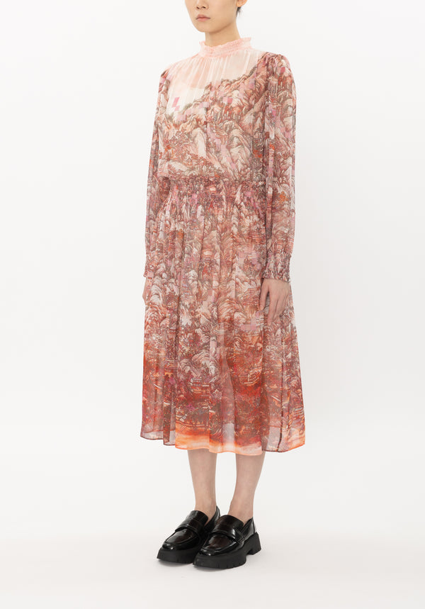 META DREAMLAND PRINT SILK CHIFFON DRESS