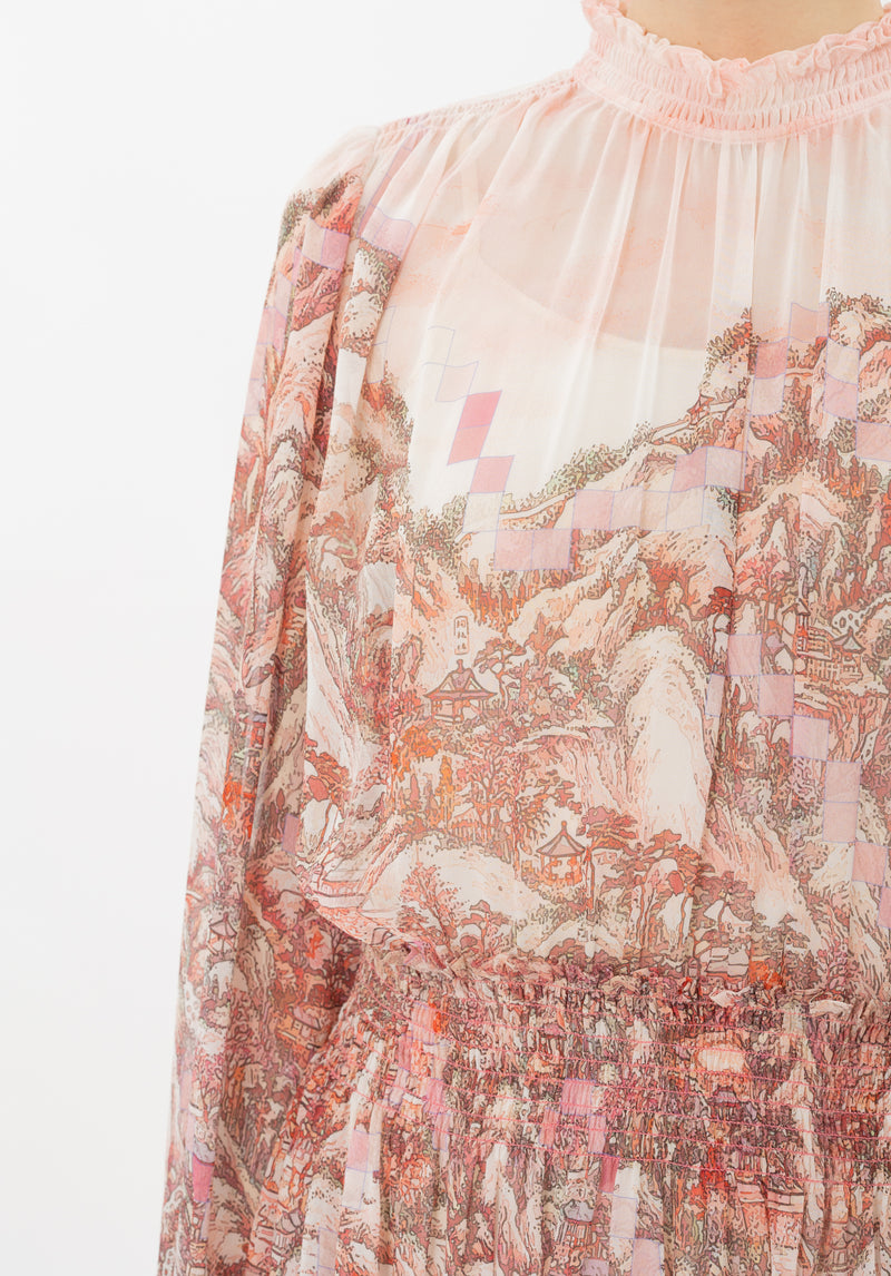 META DREAMLAND PRINT SILK CHIFFON DRESS