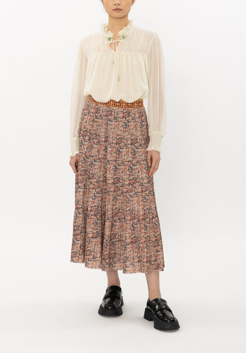 LOGO JACQUARD ELASTIC WAIST PIXEL PLEATED SKIRT