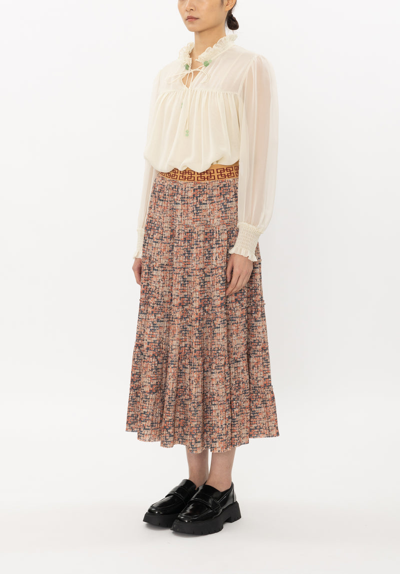 LOGO JACQUARD ELASTIC WAIST PIXEL PLEATED SKIRT