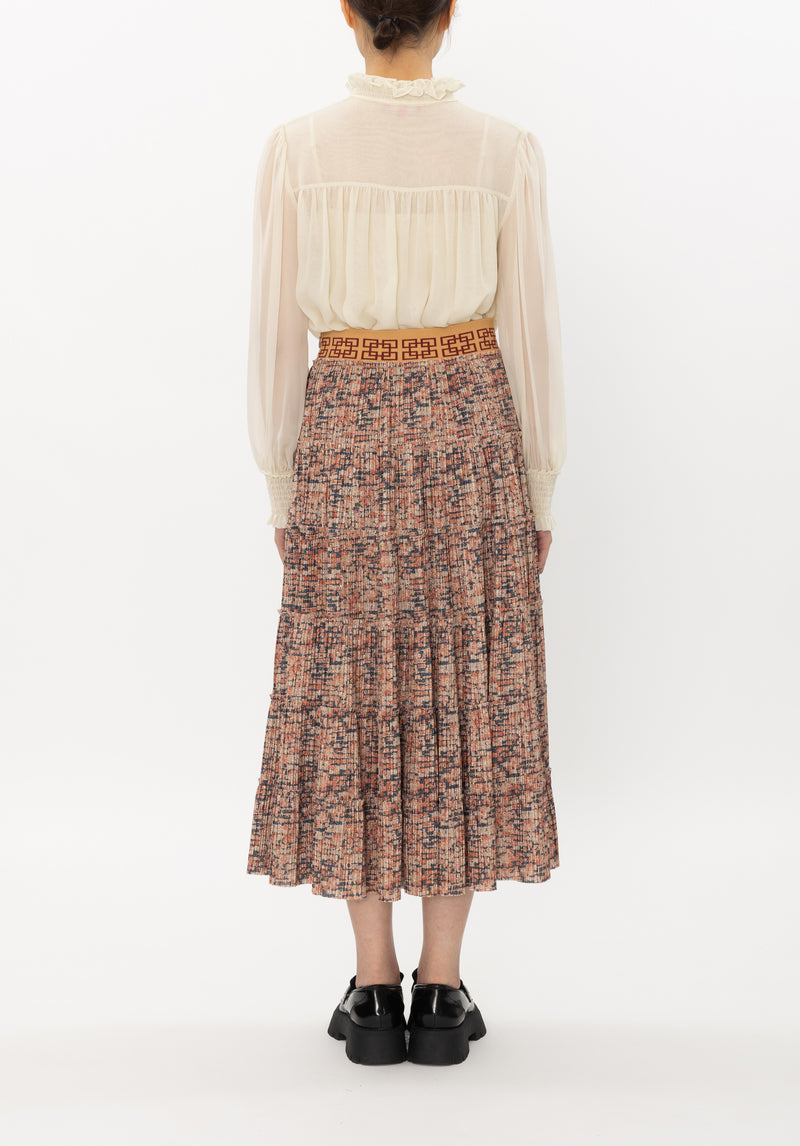 LOGO JACQUARD ELASTIC WAIST PIXEL PLEATED SKIRT