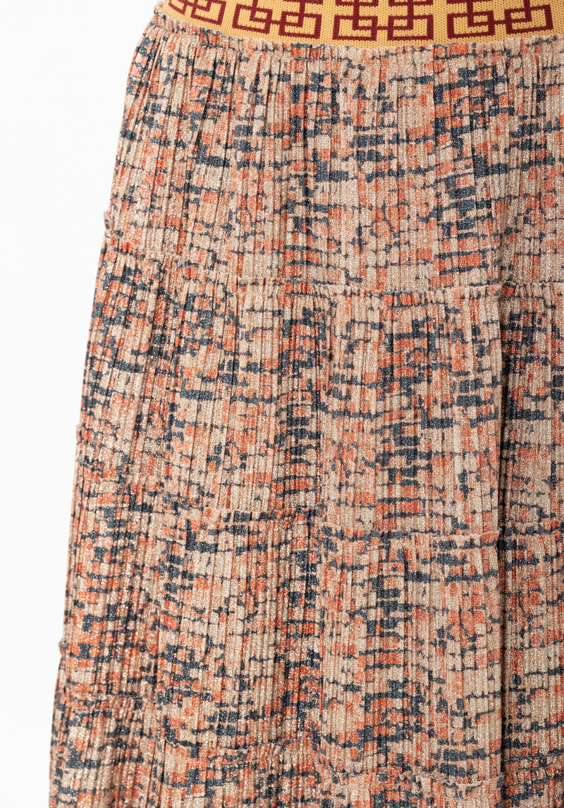 LOGO JACQUARD ELASTIC WAIST PIXEL PLEATED SKIRT