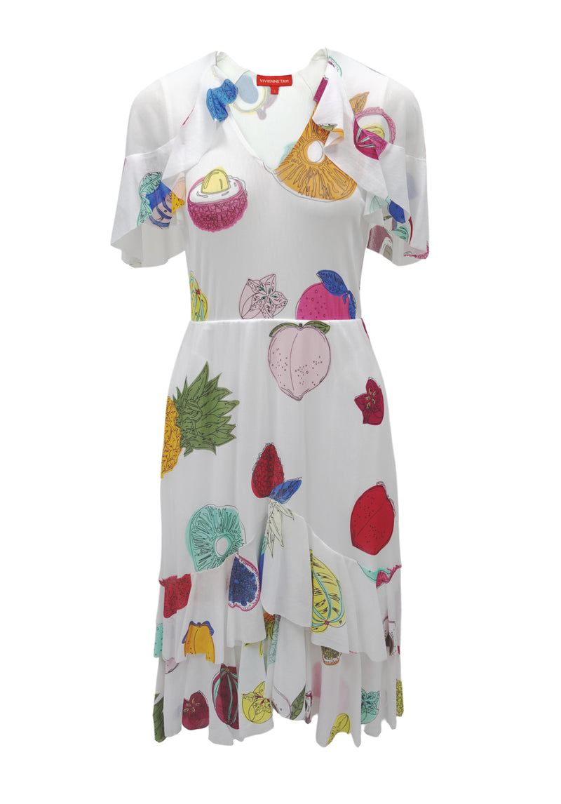 BIG FRUIT PRINT ON ST NETTING DRESS