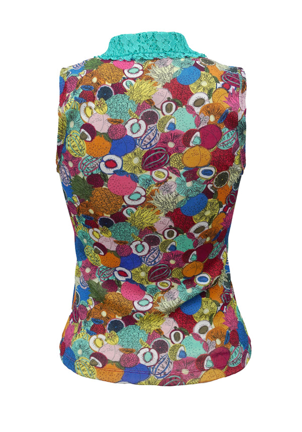 SMALL FRUIT ALLOVER PRINT ON ST NETTING SLEEVELESS TOP