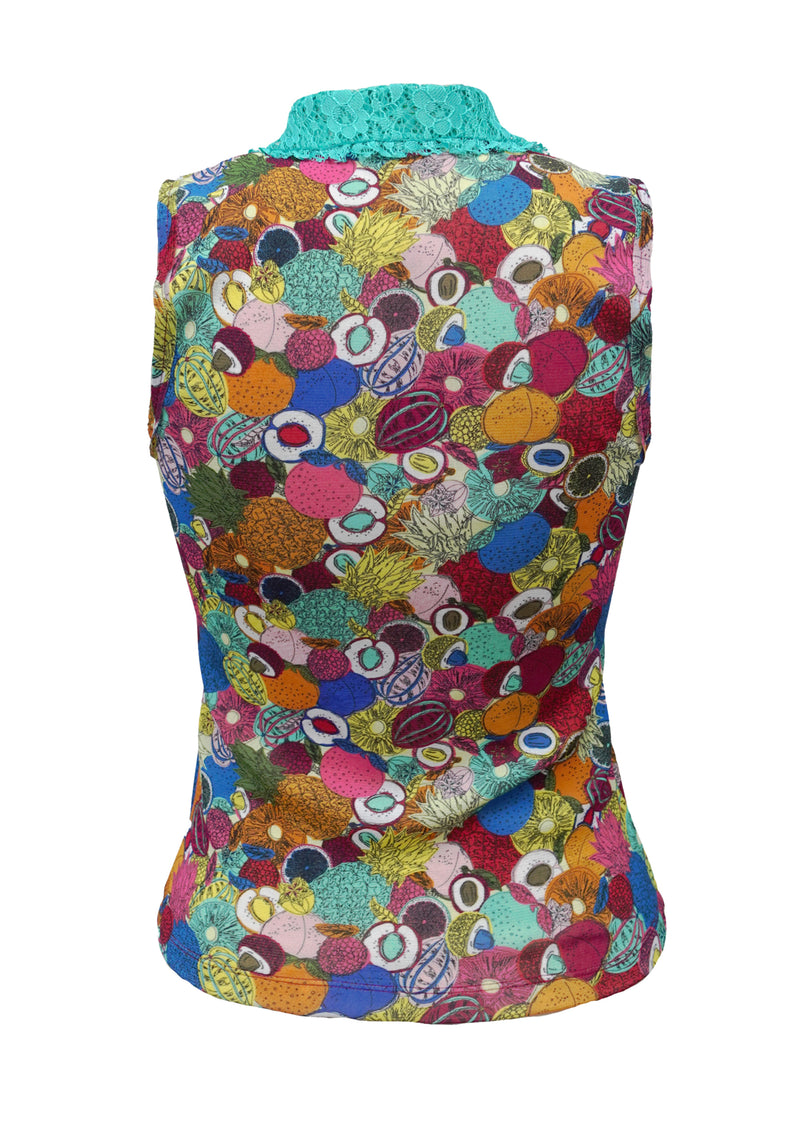 SMALL FRUIT ALLOVER PRINT ON ST NETTING SLEEVELESS TOP