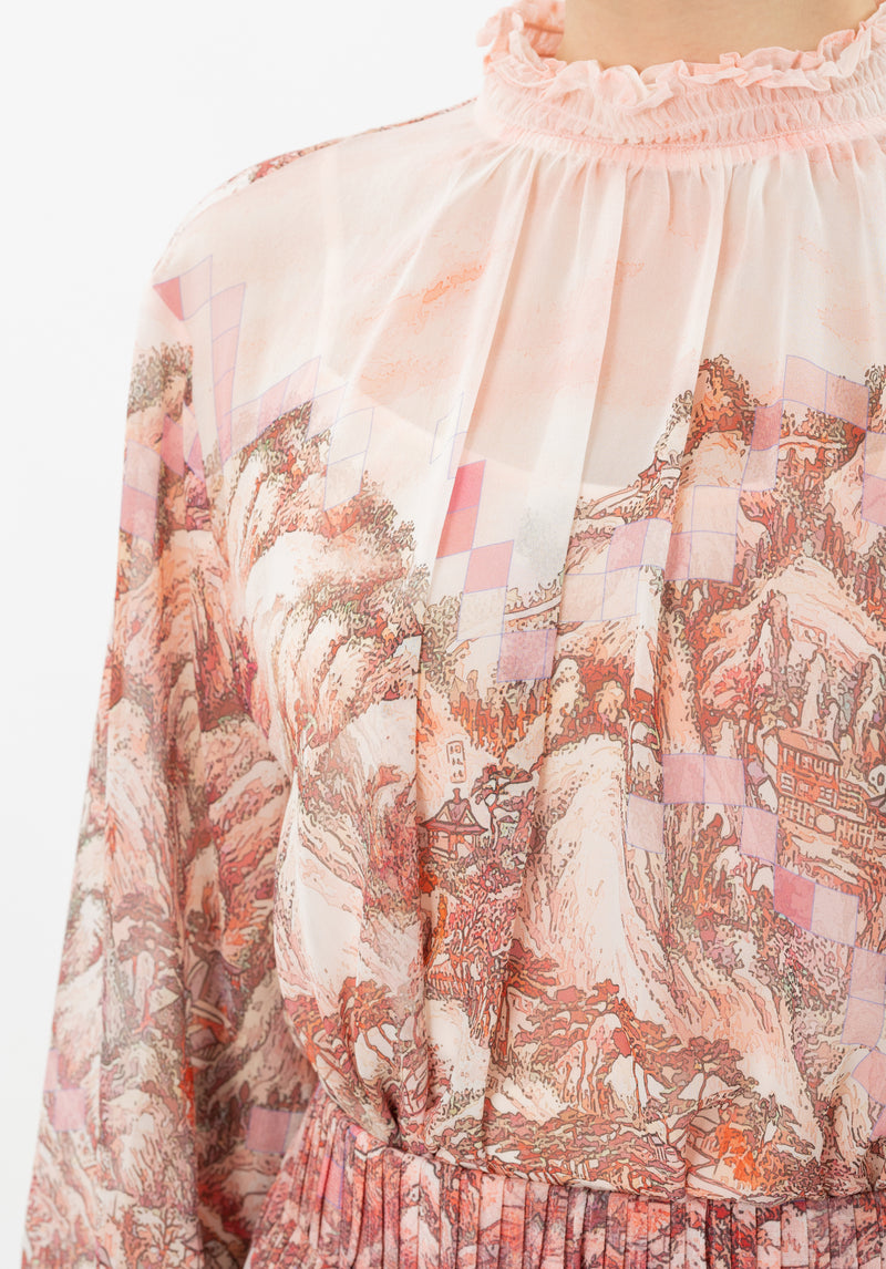 META DREAMLAND PRINT SILK CHIFFON BLOUSE