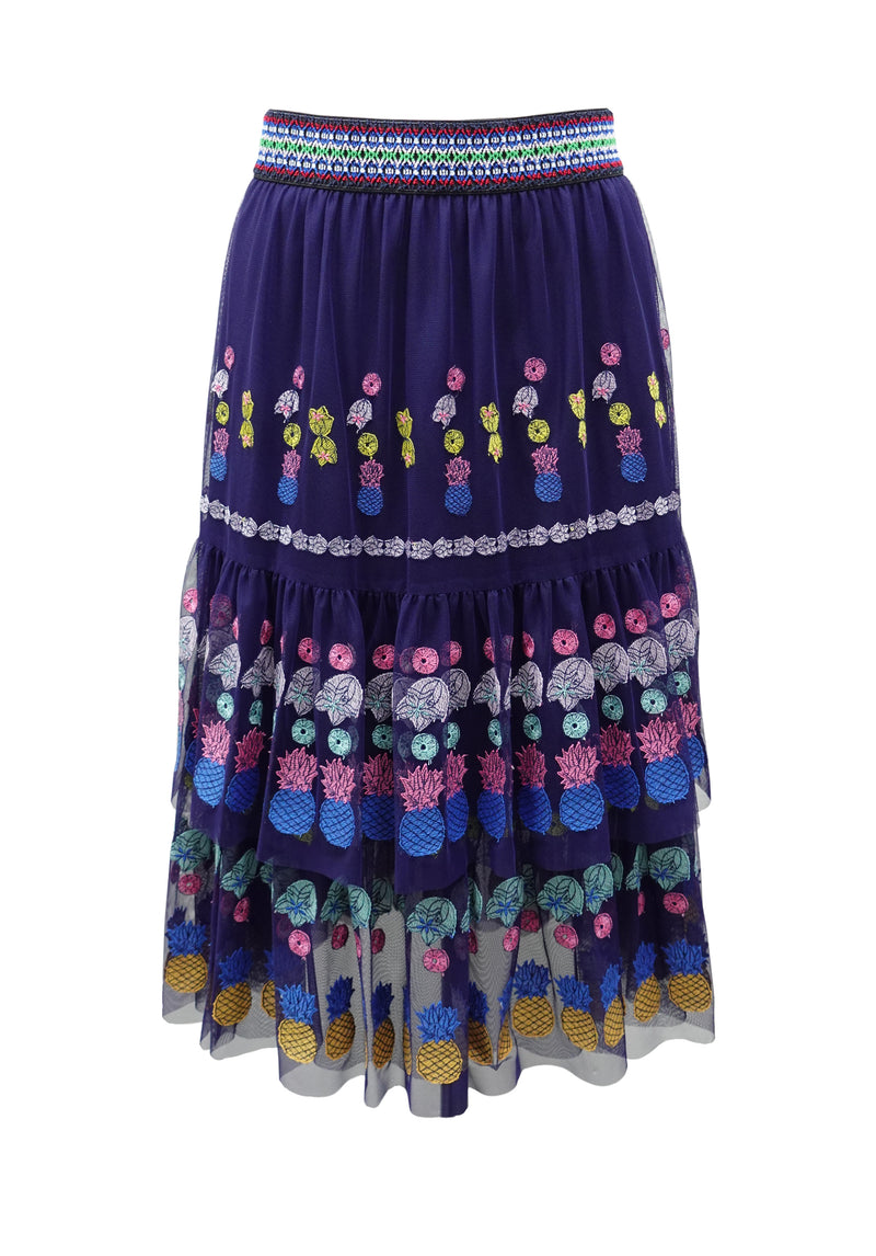 FRUIT ELEMENTS EMB ON RIGID NETTING LAYERED SKIRT