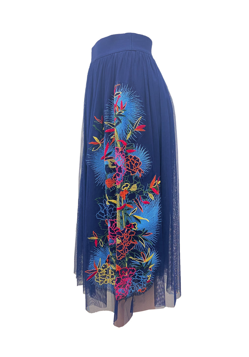 PEONY EMBROIDERY MIDI SKIRT