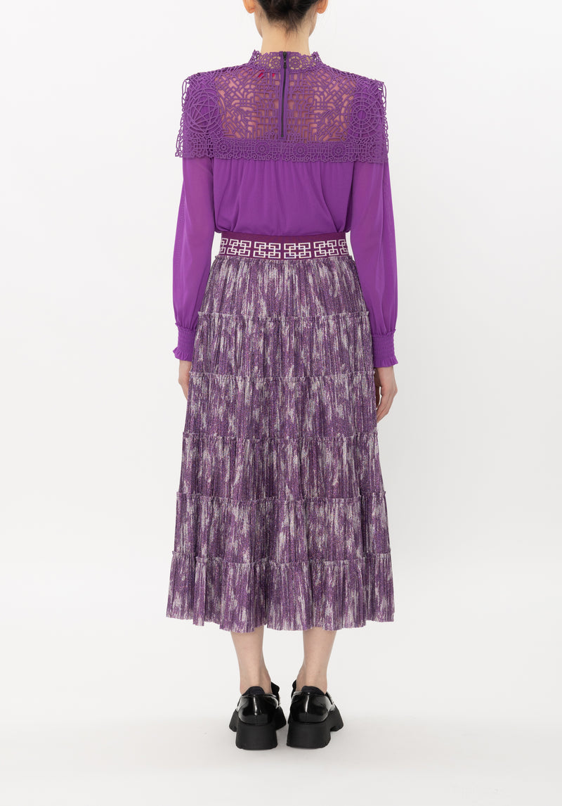 LOGO JACQUARD ELASTIC WAIST PIXEL PLEATED SKIRT