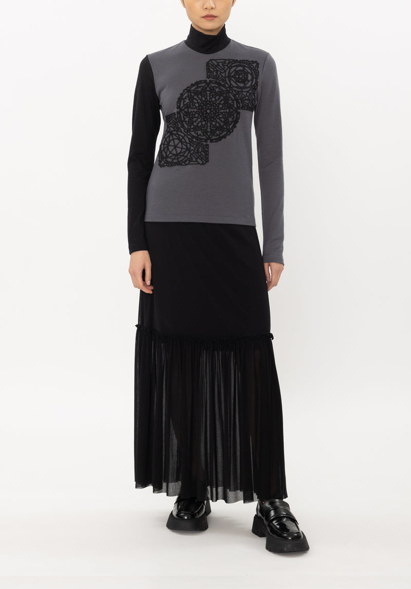 WOOL JERSEY WITH META SIGN LACE PATCH TOP