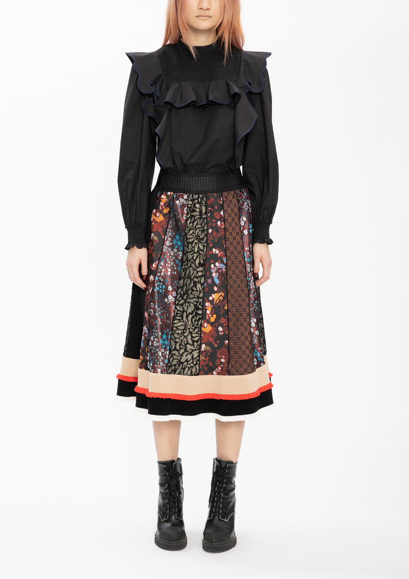 MULTI JACQUARD PATCHWORK MIDI SKIRT