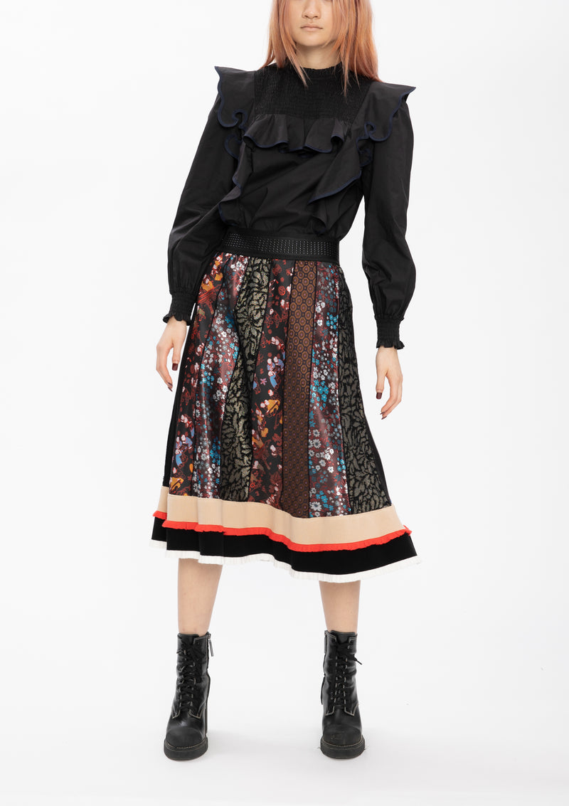 MULTI JACQUARD PATCHWORK MIDI SKIRT