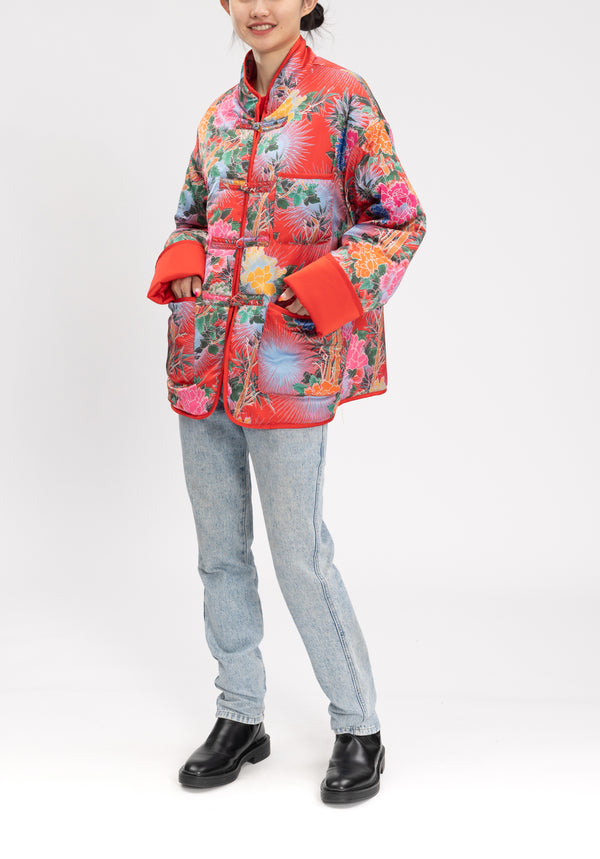 PEONY QUILTED KUNG FU JACKET WITH CHINESE KNOTS