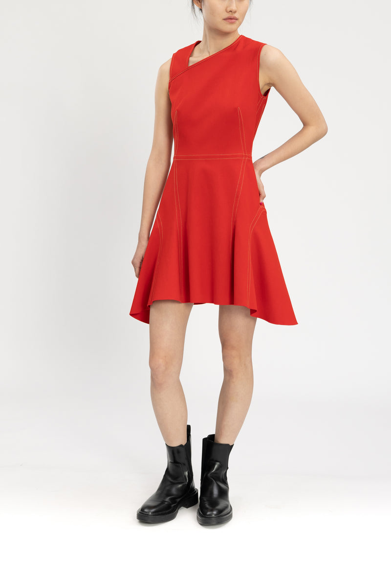 ASYMETRICAL NECK FIT FLARE DRESS